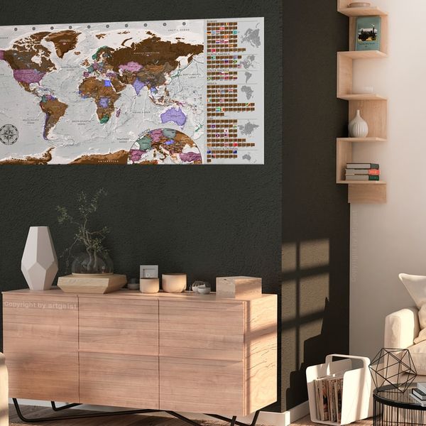 Zoškrabávacia mapa sveta - Grey Map: Poster - 100x50