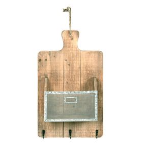 Nástenný drevený box v tvare dosky s háčikmi - 33*9*55 cm