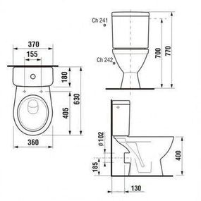 Jika Lyra plus - Kombinačný klozet, 630 mm x 360 mm x 770 mm, biely – s armatúrou Dual Flush, bočné napúšťanie H8263860002411