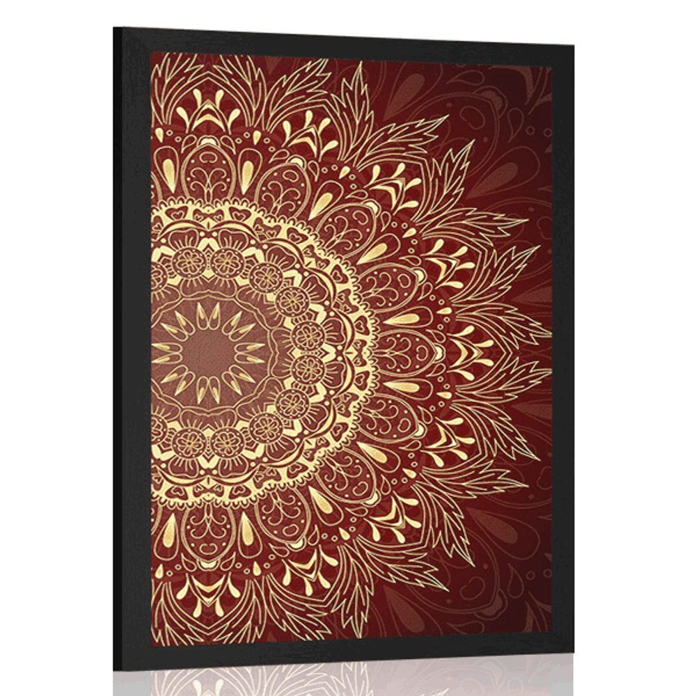 Plagát zlatá Mandala na bordovom pozadí - 60x90 black