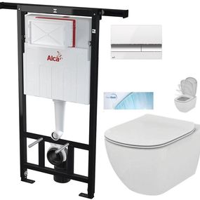 ALCADRAIN Alcadrain Jádromodul - predstenový inštalačný systém s bielym / chróm tlačidlom M1720-1 + WC Ideal Standard Tesi so sedadlom SoftClose, AquaBlade AM102/1120 M1720-1 TE1