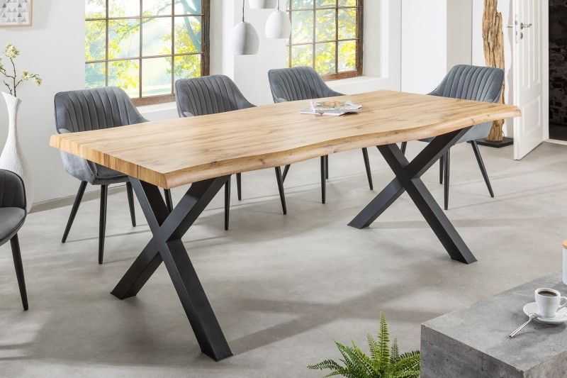 Estila Industriálny obdĺžnikový jedálenský stôl Lynx z dreva s čiernymi kovovými nožičkami bledo hnedý 200cm