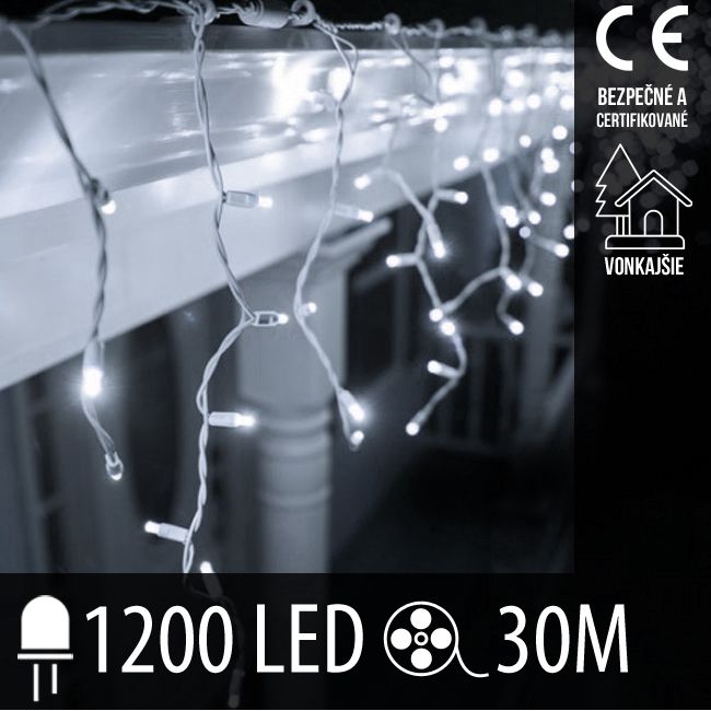Vianočná LED svetelná záclona vonkajšia - 1200LED - 30M Studená Biela