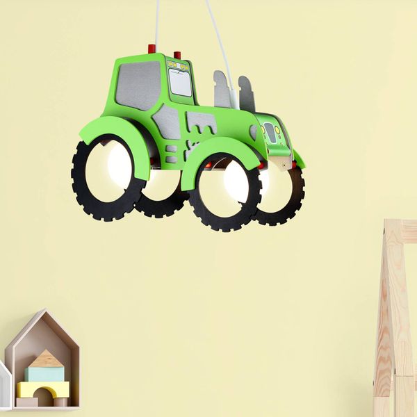 Elobra Závesná lampa Traktor pre detskú izbu, Detská izba, drevo, E27, 40W, P: 40 cm, L: 18 cm, K: 30cm