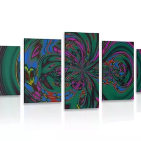 5-dielny obraz abstrakcia s prevládajúcou zelenou farbou - 200x100