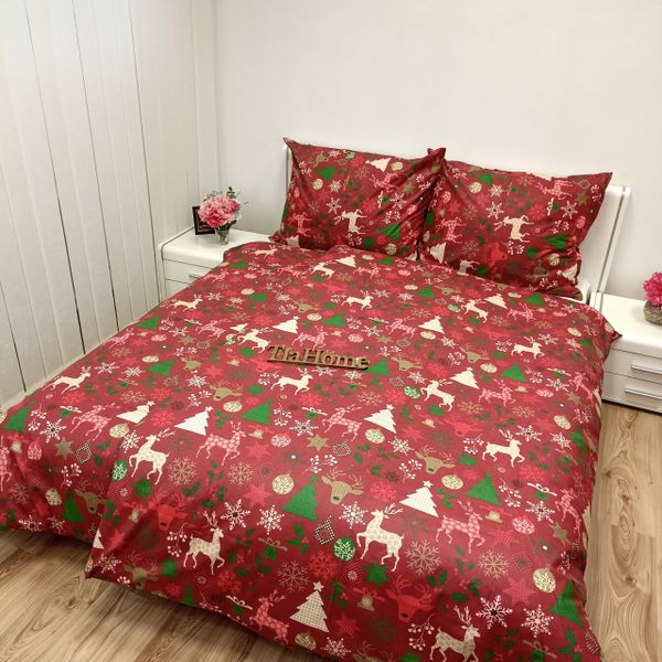 Obliečky bavlnené Vianočné obliečky Sviatočný mix červený TiaHome - 1x Vankúš 90x70cm, 1x Paplón 140x200cm