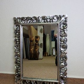 Zrkadlo LUGAR strieborné, exotické drevo, ručná práca,80x60 cm