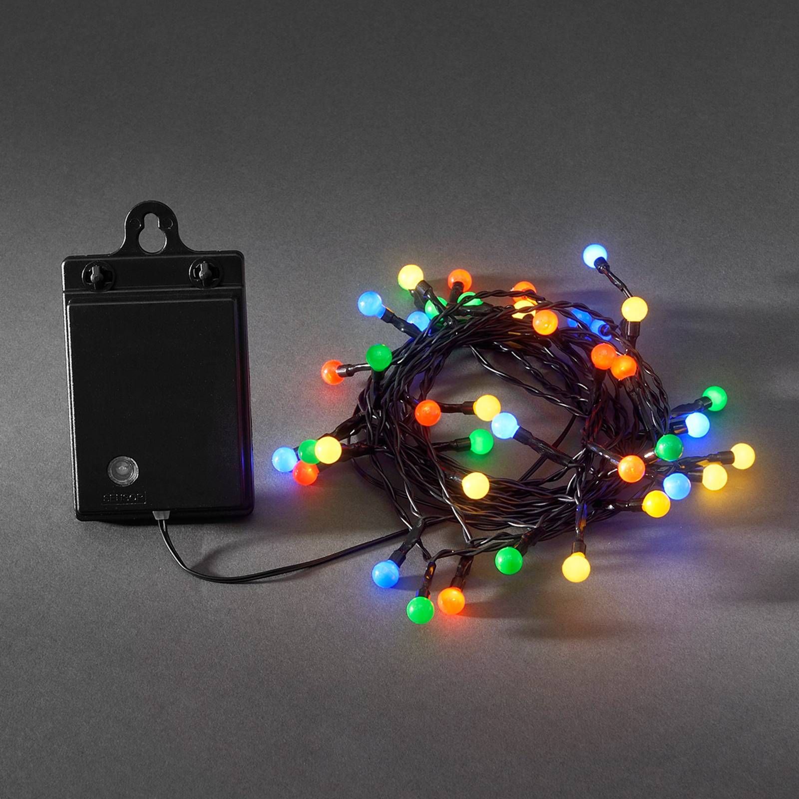 Konstsmide Christmas Farebná vonkajšia LED reťaz 40-pl. RGB, batéria, plast, P: 390 cm