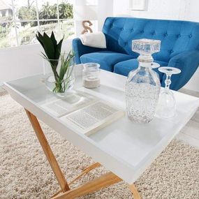Biely drevený konferenčný stolík s podnosom Scandinavia 40 x 60 cm »