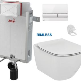 ALCADRAIN Renovmodul - predstenový inštalačný systém s bielym tlačidlom M1710 + WC Ideal Standard Tesi se sedlem RIMLESS AM115/1000 M1710 TE2