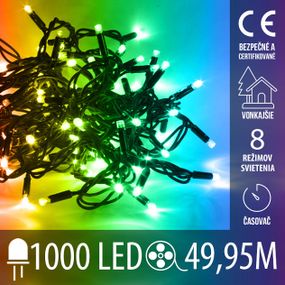 Vianočná LED svetelná reťaz vonkajšia s časovačom + programy - 1000LED - 49,95M Multicolour