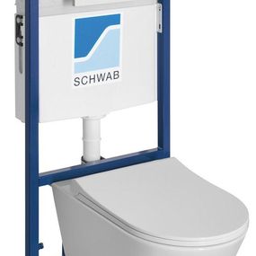 Závesné WC AVVA Rimless s podomietkovou nádržkou a tlačidlom Schwab, biela 100314-SET5