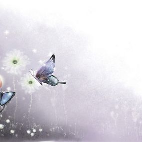 Tapeta detská - Motýle s kvetmi 3384 - vliesová