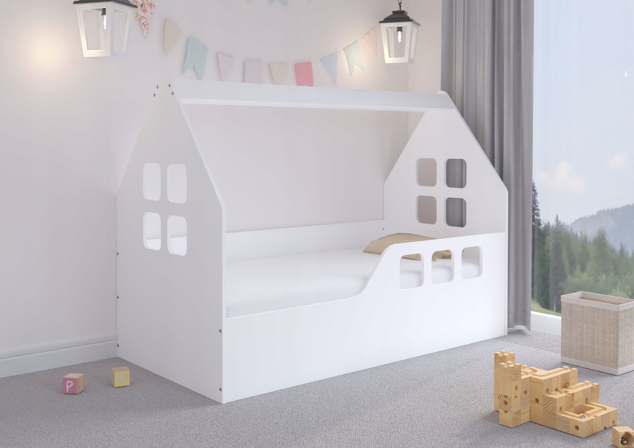 Detská domčeková posteľ KIDHOUSE - biela - pravá - 160x80 cm