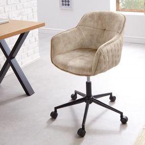 Estila Dizajnová moderná kancelárska stolička Tapiq s béžovým zamatovým čalúnením na koliečkach 81-90cm