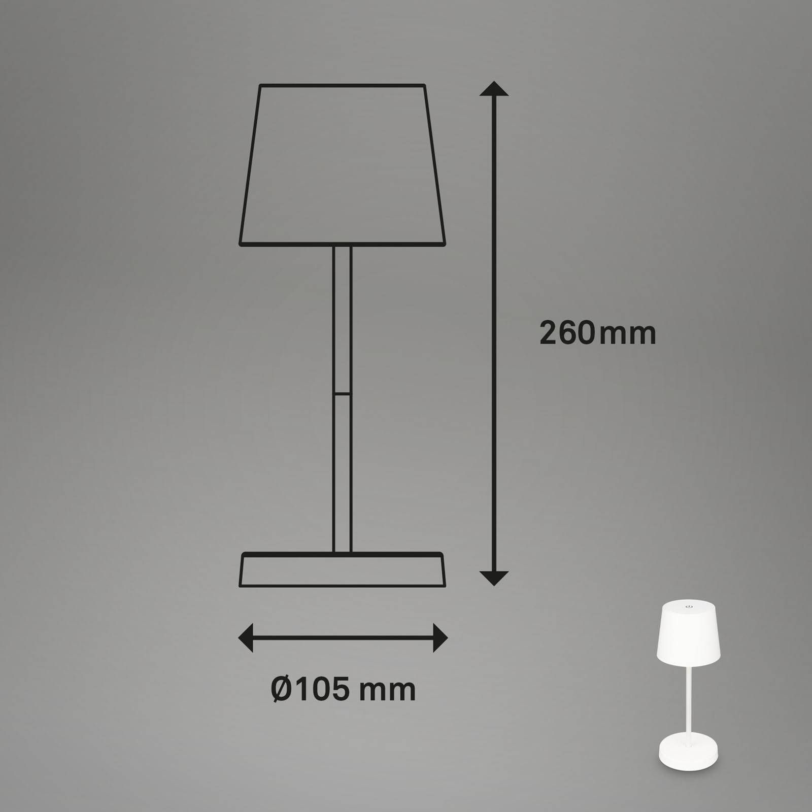 Briloner Stolová LED lampa Piha s batériou, biela, plast, 2.6W, K: 26cm