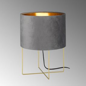 FISCHER & HONSEL Stolová lampa Aura, zamatové tienidlo, 32 cm, sivá, Obývacia izba / jedáleň, kov, textil, E27, 40W, K: 32cm
