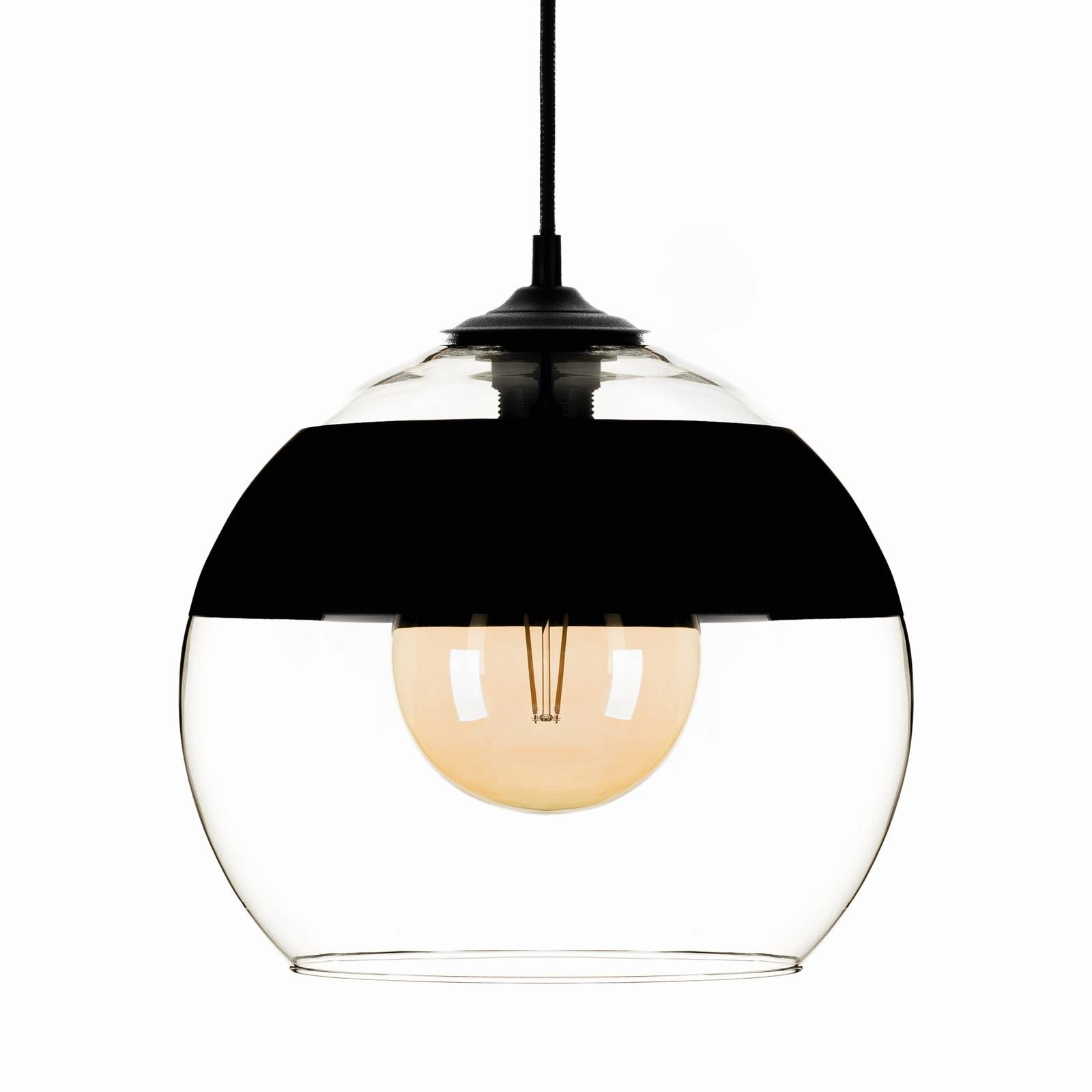 Euluna Závesná lampa Monochrome Flash číra/čierna Ø 30 cm, Obývacia izba / jedáleň, sklo, kov, E27, 60W, K: 25cm