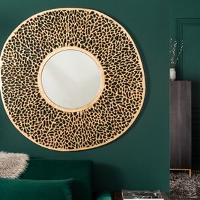 Estila Dizajnové závesné art-deco zrkadlo Hoja okrúhleho tvaru z kovovej zliatiny v zlatej farbe 112cm