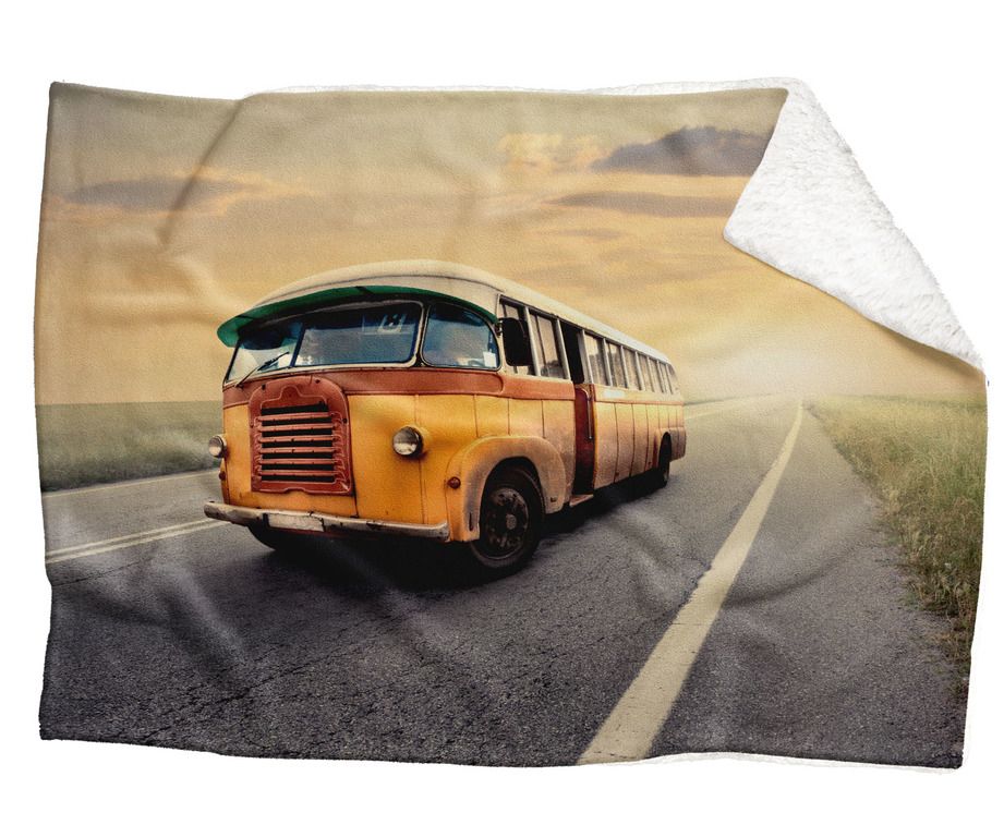 Deka Retro autobus  (Rozmer: 150 x 120 cm, Podšitie baránkom: ÁNO)