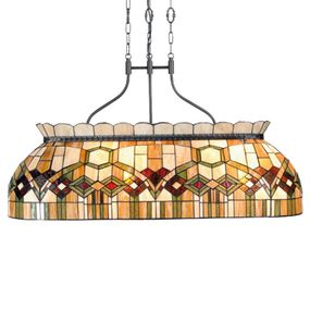 Clayre&Eef 115 cm dlhá závesná lampa Saavik – štýl Tiffany, Obývacia izba / jedáleň, kov, sklo, E27, 60W, P: 115 cm, L: 36 cm