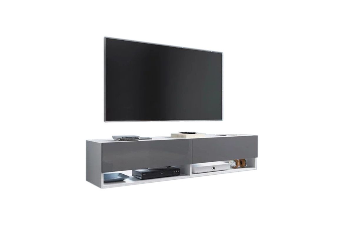 Expedo TV stolík MENDES A 140, 140x30x32, biela/sivá lesk, bez LED osvetlenia