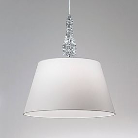 Lam Široká závesná lampa Crystal biela, Obývacia izba / jedáleň, kov, textil Krištáli K9, E27, 100W, K: 26cm
