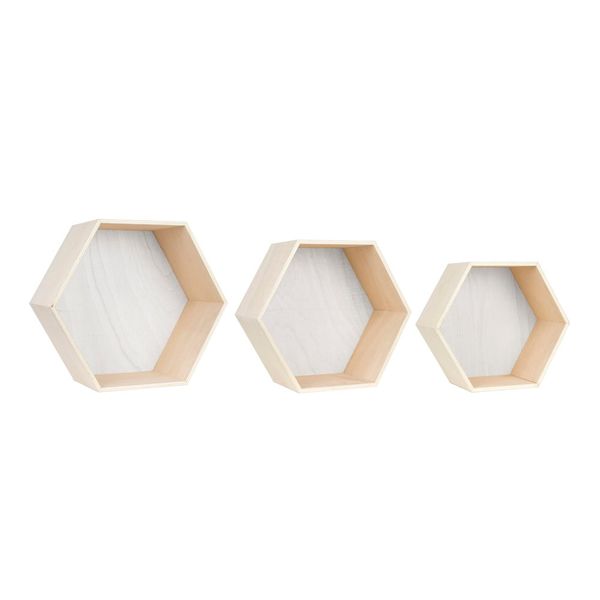Súprava 3 bielo-hnedých nástenných poličiek Little Nice Things Hexagon