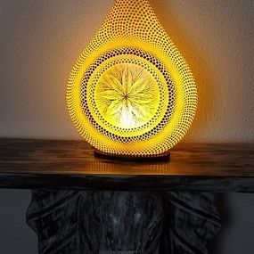 Lampa stolná Mandala žltá, ručne maľovaná obojstranne, 40 cm