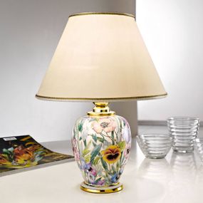 austrolux by Kolarz Stolná lampa Giardino Panse kvetinová potlač Ø25cm, Obývacia izba / jedáleň, keramika, textil, E27, 60W, K: 34cm