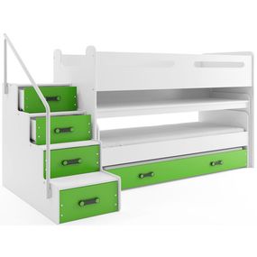 Detská poschodová posteľ s výsuvnou posteľou MAX I 80x200 cm - biela Zelená