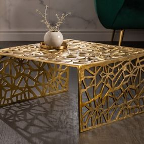 Estila Art-deco štvorcový konferenčný stolík Hoja v zlatej farbe z kovu 60cm