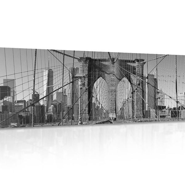 Obraz most Manhattan v New Yorku v čiernobielom prevedení - 150x50