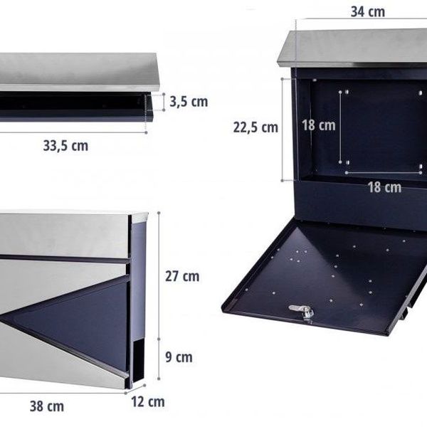 STILISTA poštová schránka so stojanom, oceľ, 37 x 10,5 cm