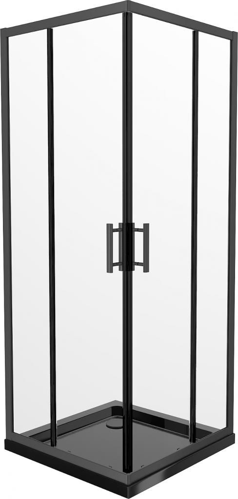 MEXEN/S - Rio štvorcový sprchovací kút 90 x 90 cm, transparent, čierny + vanička so sifónom Flat, čierny 860-090-090-70-00-4070B