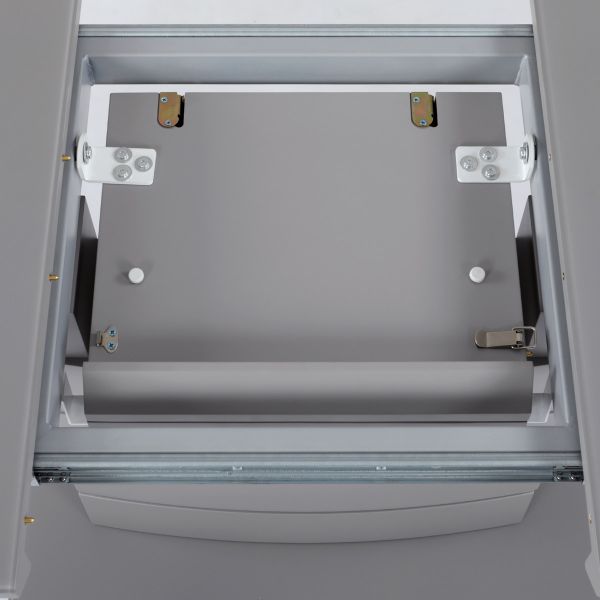 Autronic Jedálenský stôl 110+40x70 cm, sivá 4 mm sklenená doska, MDF, sivý matný lak - HT-420 GREY
