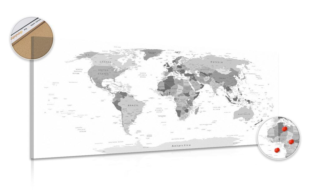 Obraz na korku čiernobiela mapa s názvami - 120x60