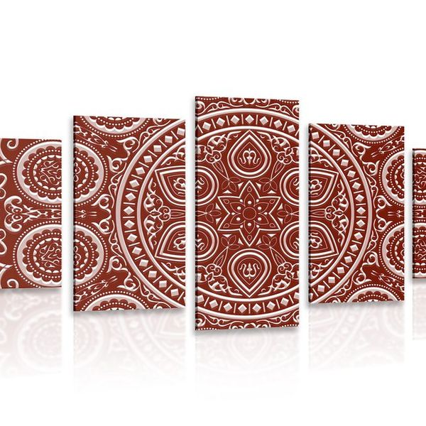 5-dielny obraz jemná etnická Mandala v bordovom prevedení - 100x50