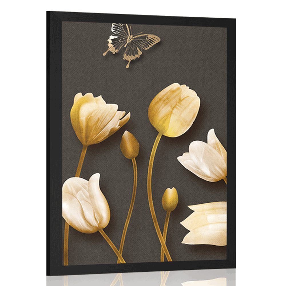 Plagát tulipány so zlatým motívom - 40x60 black