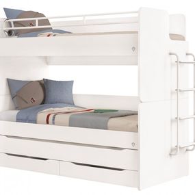 ČILEK - Poschodová posteľ White pre 3 deti 90x200 cm s úložným priestorom (rebrík)