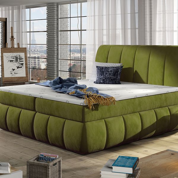 Čalúnená manželská posteľ s úložným priestorom Vareso 160 - zelená