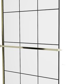 MEXEN/S - KIOTO Sprchová zástena WALK-IN s poličkou a držiakom uterákov 100 x 200 cm, transparent/čierna 8 mm, zlatá - 800-090-121-50-77 800-100-121-50-77
