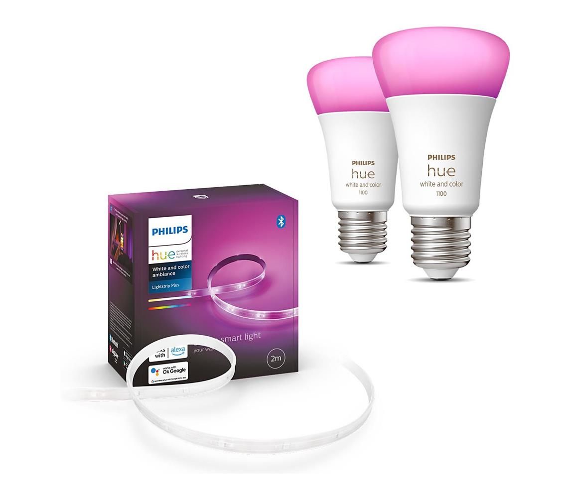 SADA -LED RGBW Stmievateľný pásik Philips Hue 2m 20W/230V + 2x LED Žiarovka E27/9W