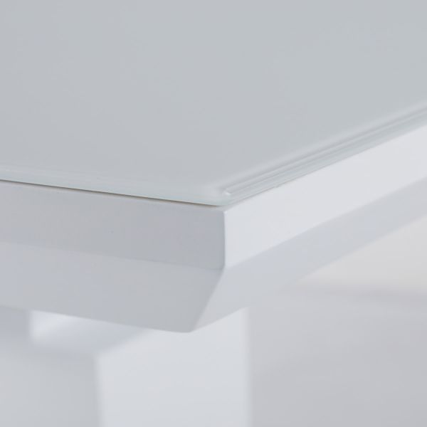 Autronic Jedálenský stôl 110+40x70 cm, biela sklenená doska 4 mm, MDF, biely matný lak - HT-420 WT