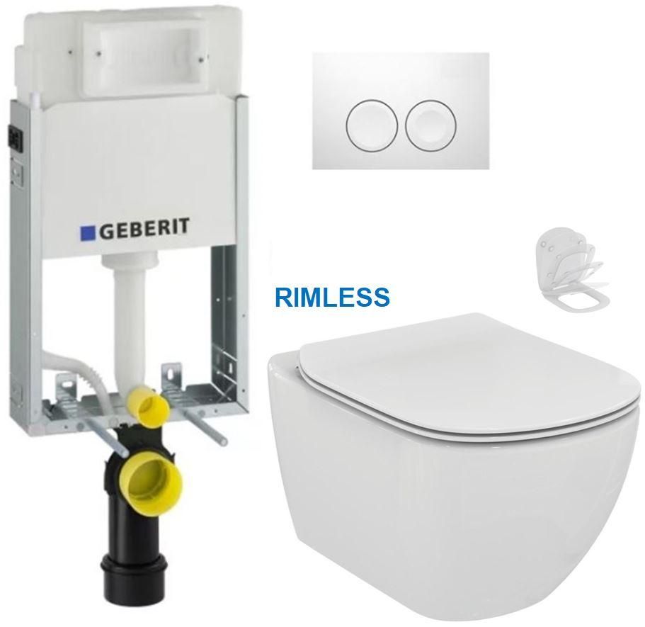 GEBERIT KOMBIFIXBasic vr. bieleho tlačidla DELTA 21 + WC Ideal Standard Tesi se sedlem RIMLESS 110.100.00.1 21BI TE2