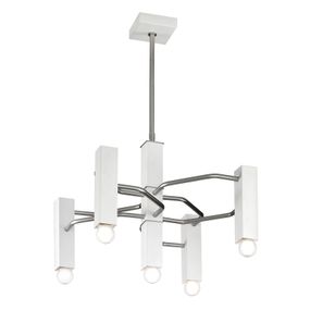 Metallux Závesná lampa Raster 5-pl. matný nikel/biela, Obývacia izba / jedáleň, železo, E27, 40W, P: 42 cm, L: 42 cm, K: 35cm