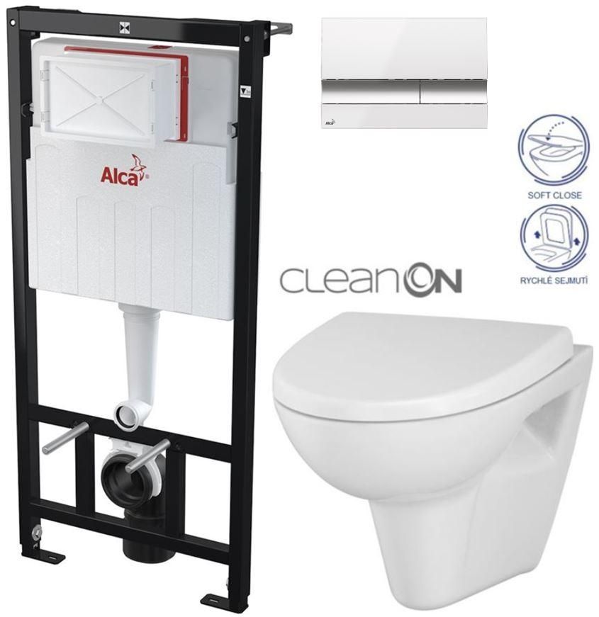 ALCADRAIN Sádromodul - predstenový inštalačný systém s bielym / chróm tlačidlom M1720-1 + WC CERSANIT CLEANON PARVA + SEDADLO AM101/1120 M1720-1 PA1