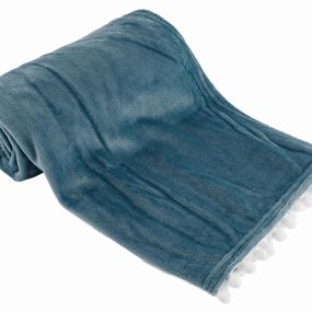 Plyšová deka s brmbolcami Akra 130x150 cm - modrá