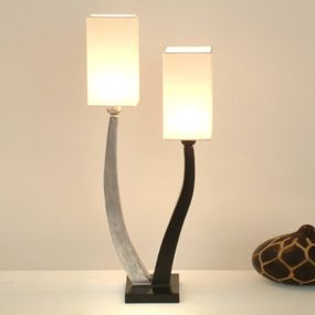 Holländer Stolná lampa Quadrangolare 2pl. strieborná/čierna, Obývacia izba / jedáleň, kov, látka, E14, 25W, L: 24 cm, K: 56cm