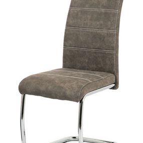 Autronic Jedálenská stolička, hnedá látka COWBOY, biele prešitie, kov chrom HC-483 BR3